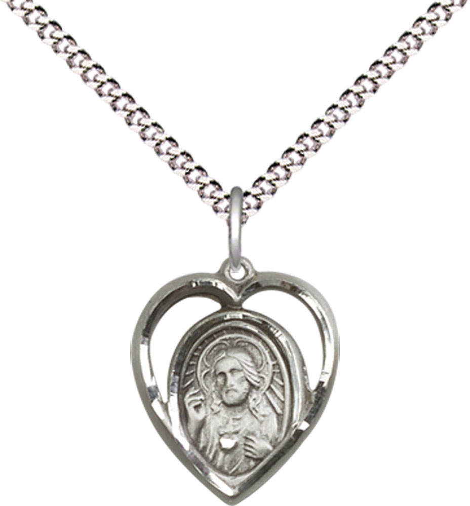 Sterling Silver Scapular Pendant on a 18 inch Light Rhodium Light Curb chain