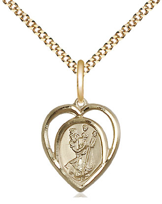 14kt Gold Filled Saint Christopher Pendant on a 18 inch Gold Plate Light Curb chain