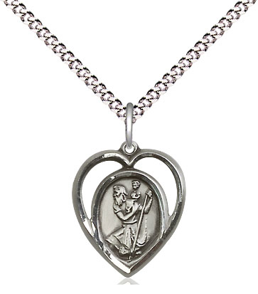 Sterling Silver Saint Christopher Pendant on a 18 inch Light Rhodium Light Curb chain