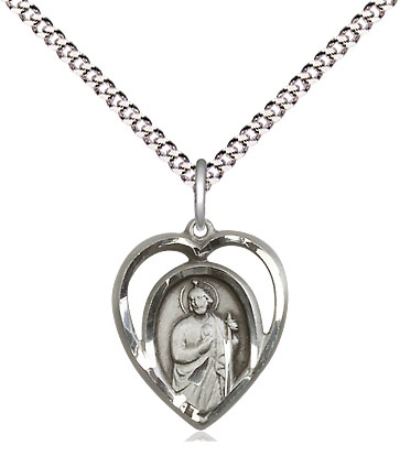 Sterling Silver Saint Jude Pendant on a 18 inch Light Rhodium Light Curb chain