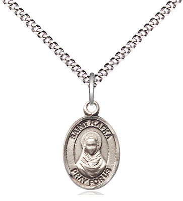 Sterling Silver Saint Rafka Pendant on a 18 inch Light Rhodium Light Curb chain