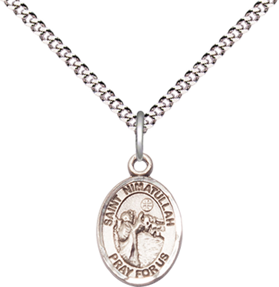 Sterling Silver Saint Nimatullah Pendant on a 18 inch Light Rhodium Light Curb chain
