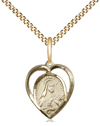 14kt Gold Filled Saint Theresa Pendant on a 18 inch Gold Plate Light Curb chain