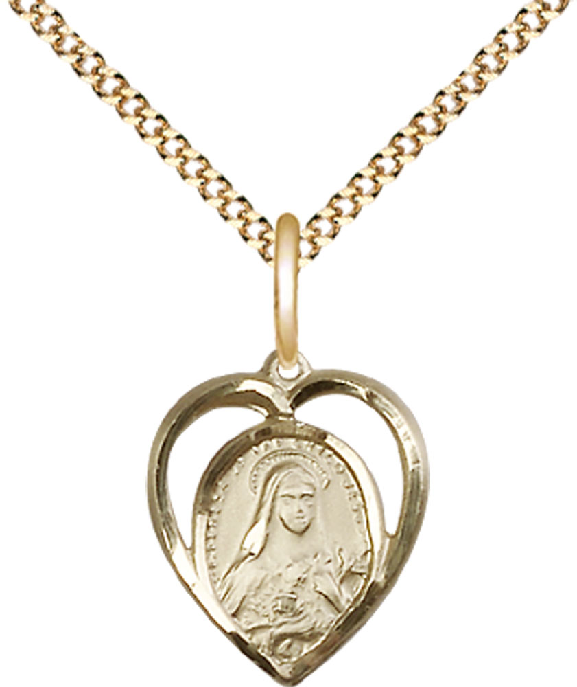 14kt Gold Filled Saint Theresa Pendant on a 18 inch Gold Plate Light Curb chain