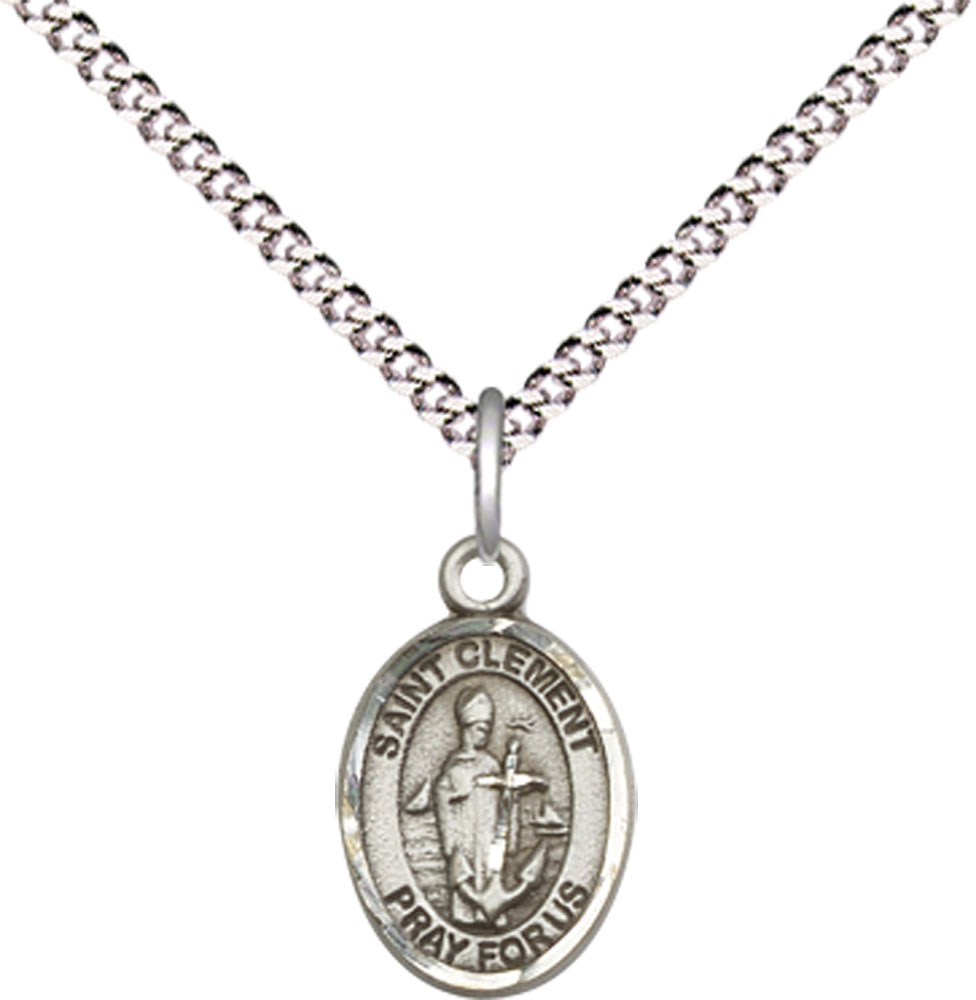 Sterling Silver Saint Clement Pendant on a 18 inch Light Rhodium Light Curb chain
