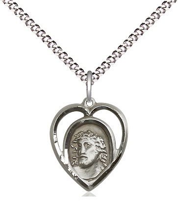 Sterling Silver Ecce Homo Pendant on a 18 inch Light Rhodium Light Curb chain