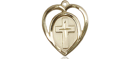 14kt Gold Filled Heart Cross Medal