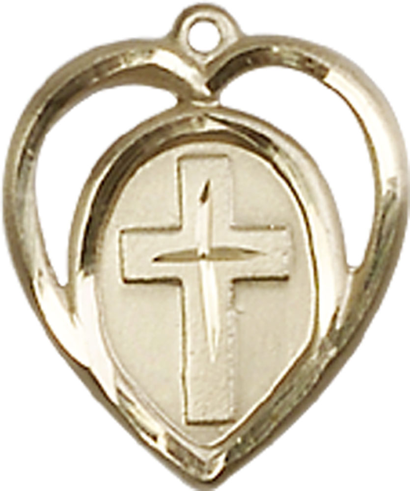 14kt Gold Filled Heart Cross Medal