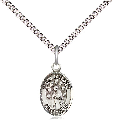 Sterling Silver Saint Felicity Pendant on a 18 inch Light Rhodium Light Curb chain