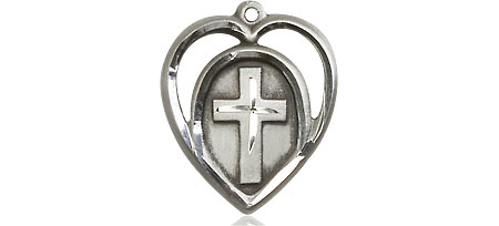 Sterling Silver Heart Cross Medal