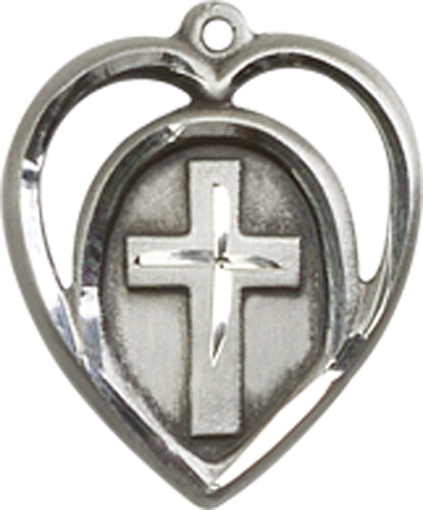 Sterling Silver Heart Cross Medal