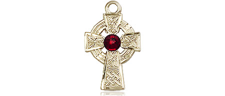 14kt Gold Filled Celtic Cross Medal with a 3mm Garnet Swarovski stone