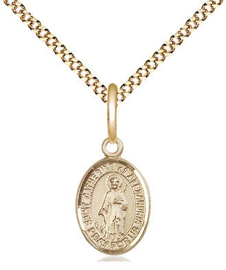 14kt Gold Filled Saint Catherine of Alexandria Pendant on a 18 inch Gold Plate Light Curb chain