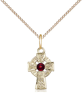 14kt Gold Filled Celtic Cross Pendant with a 3mm Topaz Swarovski stone on a 18 inch Gold Filled Light Curb chain