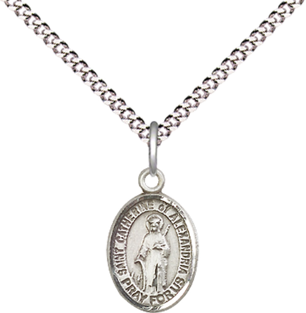 Sterling Silver Saint Catherine of Alexandria Pendant on a 18 inch Light Rhodium Light Curb chain