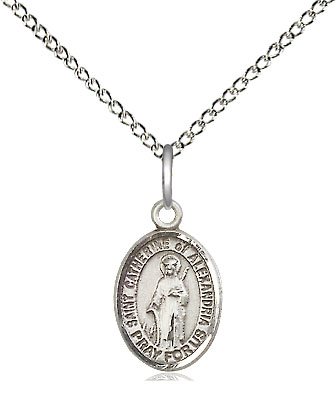 Sterling Silver Saint Catherine of Alexandria Pendant on a 18 inch Sterling Silver Light Curb chain