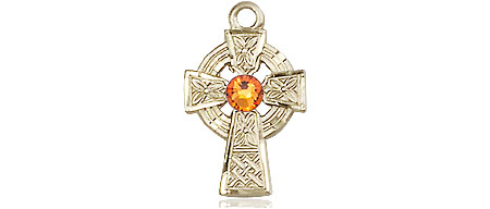 14kt Gold Filled Celtic Cross Medal with a 3mm Topaz Swarovski stone