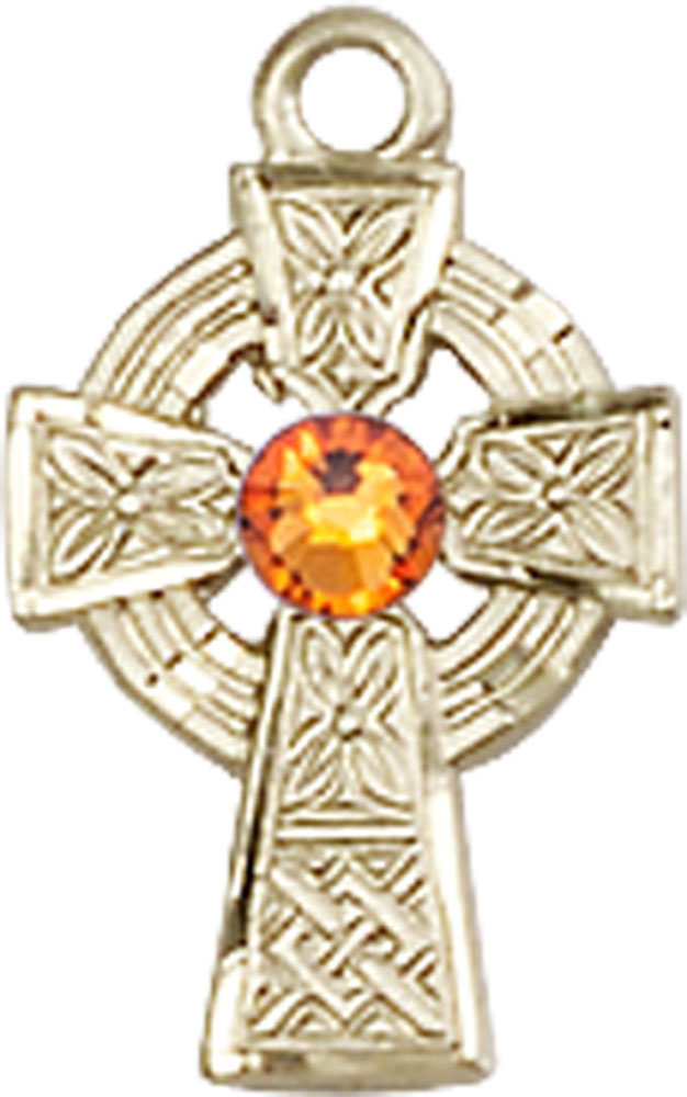 14kt Gold Filled Celtic Cross Medal with a 3mm Topaz Swarovski stone