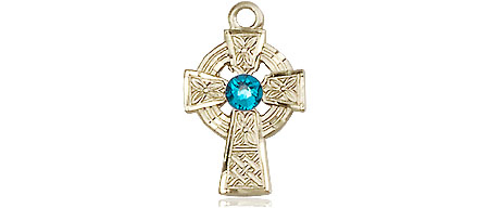 14kt Gold Filled Celtic Cross Medal with a 3mm Zircon Swarovski stone