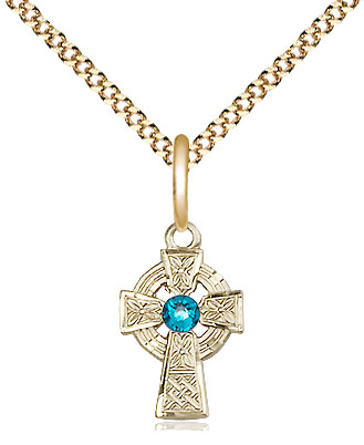 14kt Gold Filled Celtic Cross Pendant with a 3mm Zircon Swarovski stone on a 18 inch Gold Plate Light Curb chain