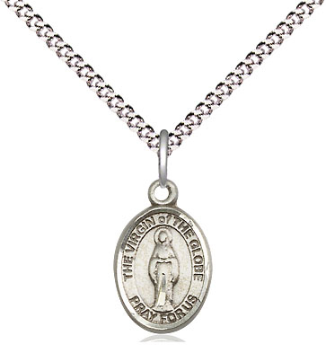 Sterling Silver Virgin of the Globe Pendant on a 18 inch Light Rhodium Light Curb chain