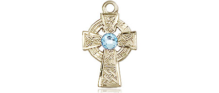 14kt Gold Filled Celtic Cross Medal with a 3mm Aqua Swarovski stone