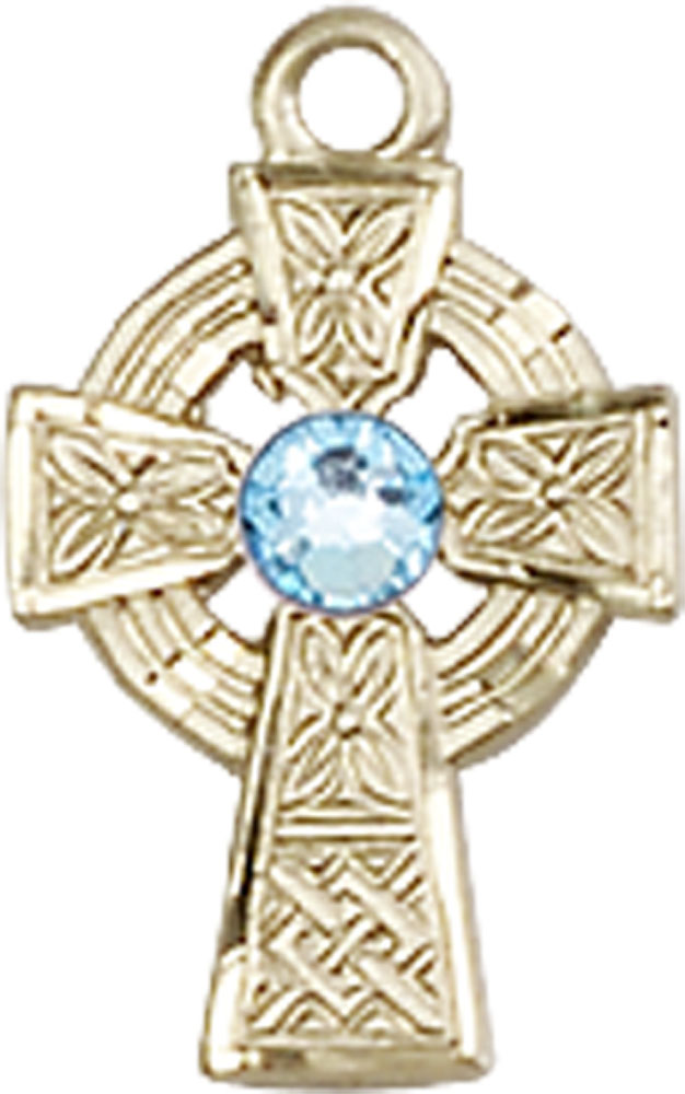 14kt Gold Filled Celtic Cross Medal with a 3mm Aqua Swarovski stone