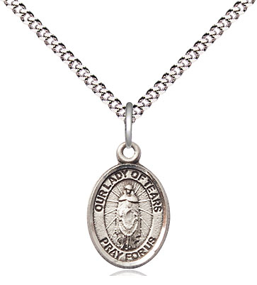 Sterling Silver Our Lady of Tears Pendant on a 18 inch Light Rhodium Light Curb chain