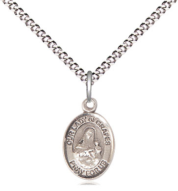 Sterling Silver Our Lady of Grapes Pendant on a 18 inch Light Rhodium Light Curb chain