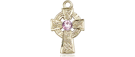 14kt Gold Filled Celtic Cross Medal with a 3mm Light Amethyst Swarovski stone