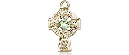 14kt Gold Filled Celtic Cross Medal with a 3mm Peridot Swarovski stone
