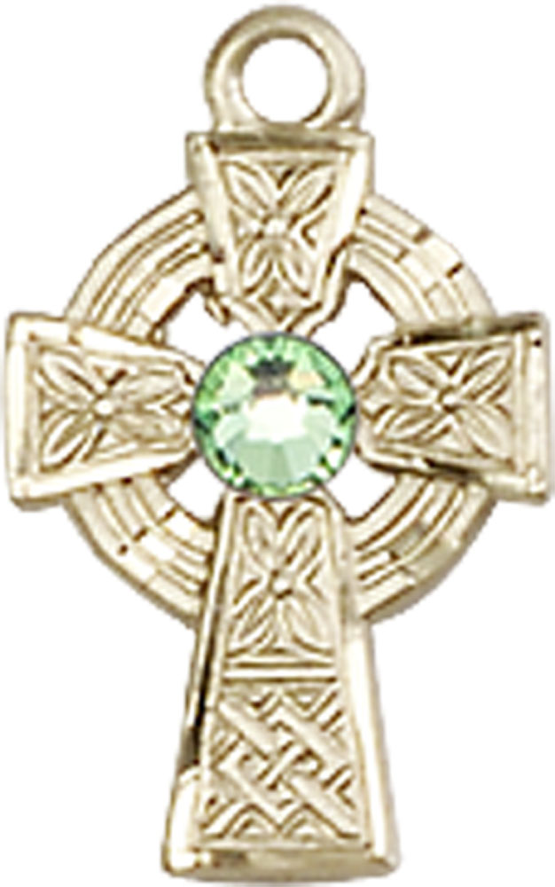 14kt Gold Filled Celtic Cross Medal with a 3mm Peridot Swarovski stone