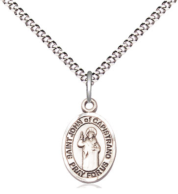 Sterling Silver Saint John of Capistrano Pendant on a 18 inch Light Rhodium Light Curb chain