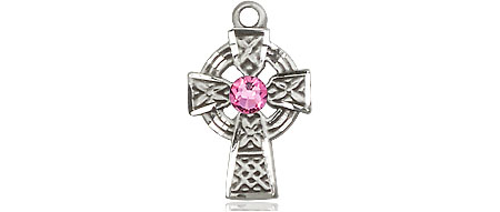 Sterling Silver Celtic Cross Medal with a 3mm Rose Swarovski stone