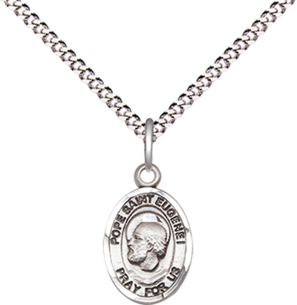 Sterling Silver Pope St Eugene I Pendant on a 18 inch Light Rhodium Light Curb chain