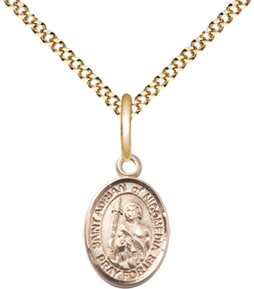 14kt Gold Filled Saint Adrian of Nicomedia Pendant on a 18 inch Gold Plate Light Curb chain