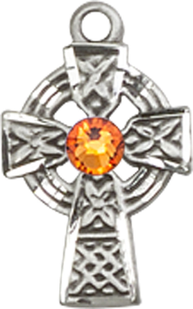 Sterling Silver Celtic Cross Medal with a 3mm Topaz Swarovski stone