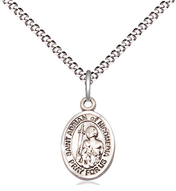 Sterling Silver Saint Adrian of Nicomedia Pendant on a 18 inch Light Rhodium Light Curb chain