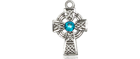 Sterling Silver Celtic Cross Medal with a 3mm Zircon Swarovski stone