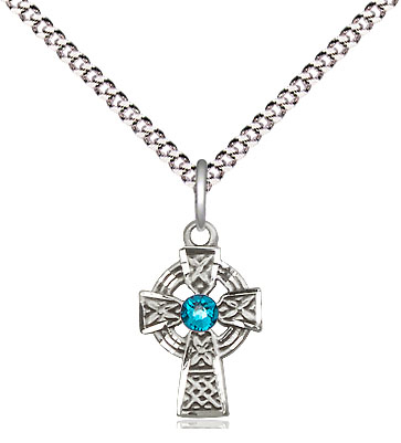 Sterling Silver Celtic Cross Pendant with a 3mm Zircon Swarovski stone on a 18 inch Light Rhodium Light Curb chain