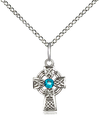 Sterling Silver Celtic Cross Pendant with a 3mm Zircon Swarovski stone on a 18 inch Sterling Silver Light Curb chain