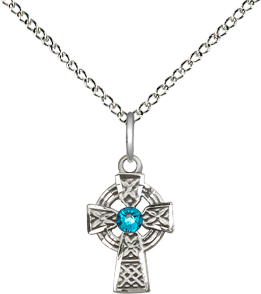 Sterling Silver Celtic Cross Pendant with a 3mm Zircon Swarovski stone on a 18 inch Sterling Silver Light Curb chain