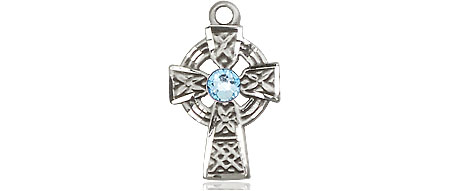 Sterling Silver Celtic Cross Medal with a 3mm Aqua Swarovski stone