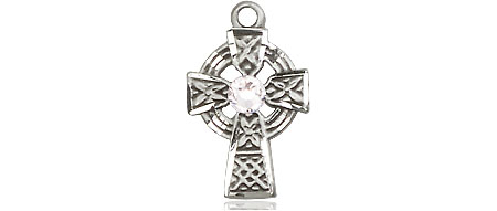 Sterling Silver Celtic Cross Medal with a 3mm Crystal Swarovski stone