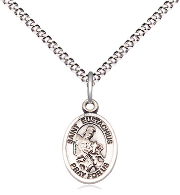 Sterling Silver Saint Eustachius Pendant on a 18 inch Light Rhodium Light Curb chain