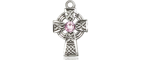 Sterling Silver Celtic Cross Medal with a 3mm Light Amethyst Swarovski stone