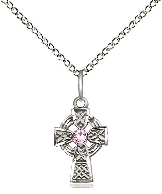 Sterling Silver Celtic Cross Pendant with a 3mm Light Amethyst Swarovski stone on a 18 inch Sterling Silver Light Curb chain