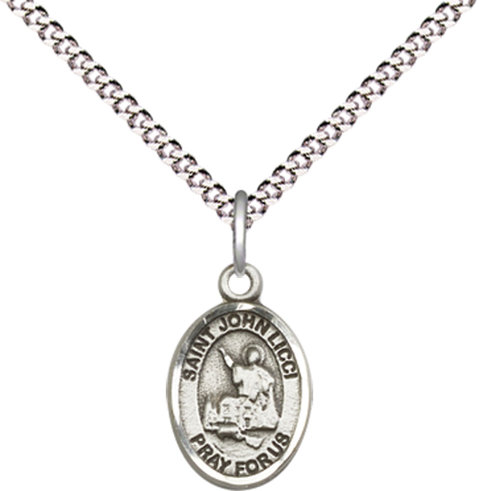 Sterling Silver Saint John Licci Pendant on a 18 inch Light Rhodium Light Curb chain