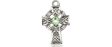 Sterling Silver Celtic Cross Medal with a 3mm Peridot Swarovski stone