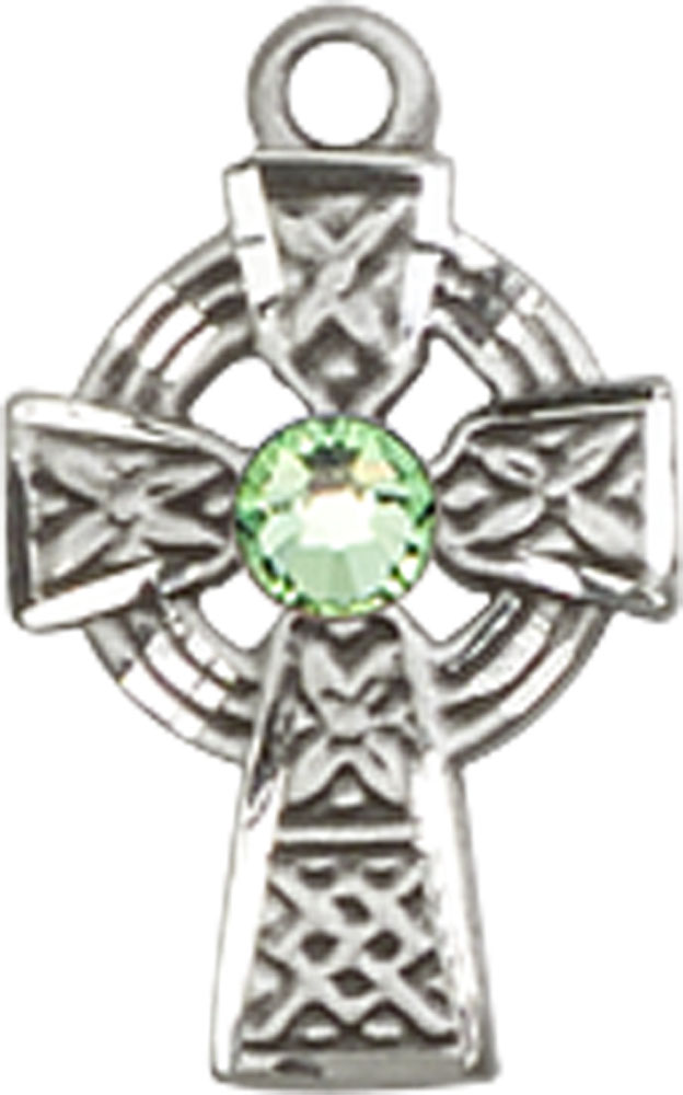 Sterling Silver Celtic Cross Medal with a 3mm Peridot Swarovski stone